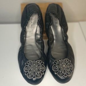 Tahari Valerie Black Leather Scrunch Comfort Ballet Flats Size 6M